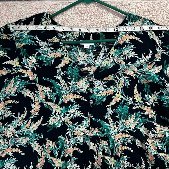 J. Jill Floral 100% Cotton Midi Dress 3/4 Sleeves V Neck Navy Green Peach Yellow - Picture 6 of 12